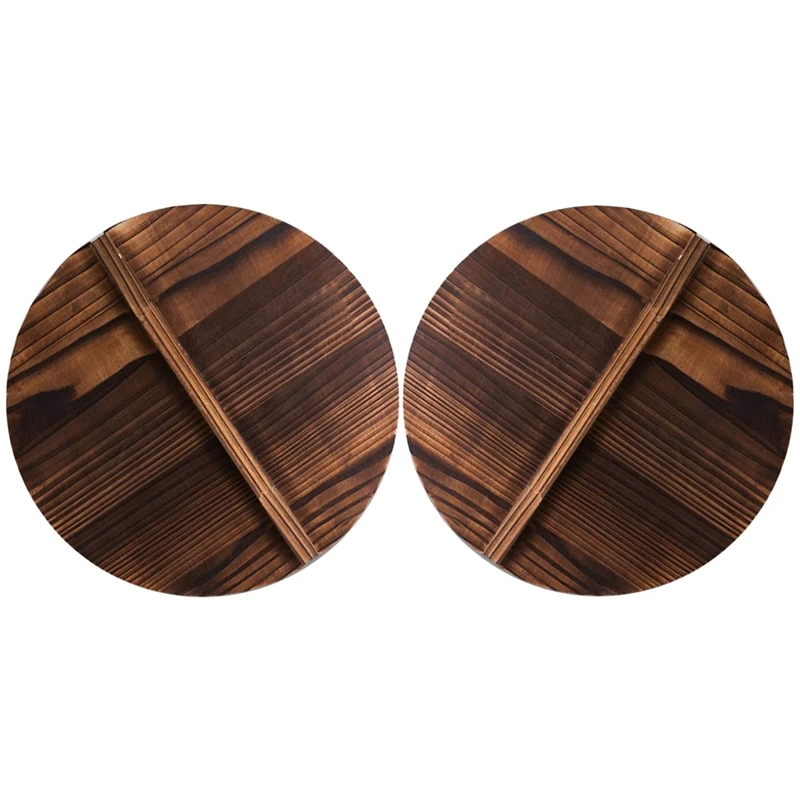 2 Pcs Kitchen Multi-Functional Wooden Pot Cover Handle Pan Lid Wood Baking Pot Lids Cover 40Cm & 36Cm