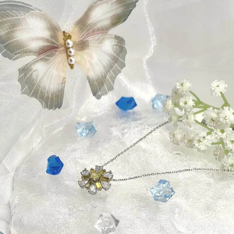 قلادة وأقراط وخاتم من الفضة الإسترليني عيار 925 مرصعة بالألماس الأصفر والأبيض وشعار SWA: أنيق وساحر