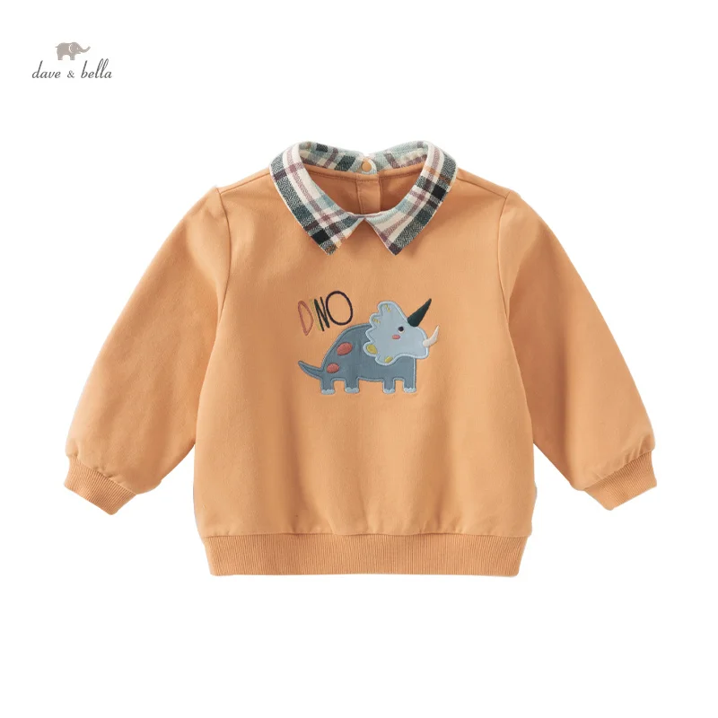 Dave Bella 2024 Autumn Boys' Orange Sweatshirt Kids Cotton Turn-down Collar Pullover Kid Boy Children Clother Tops DB3242308