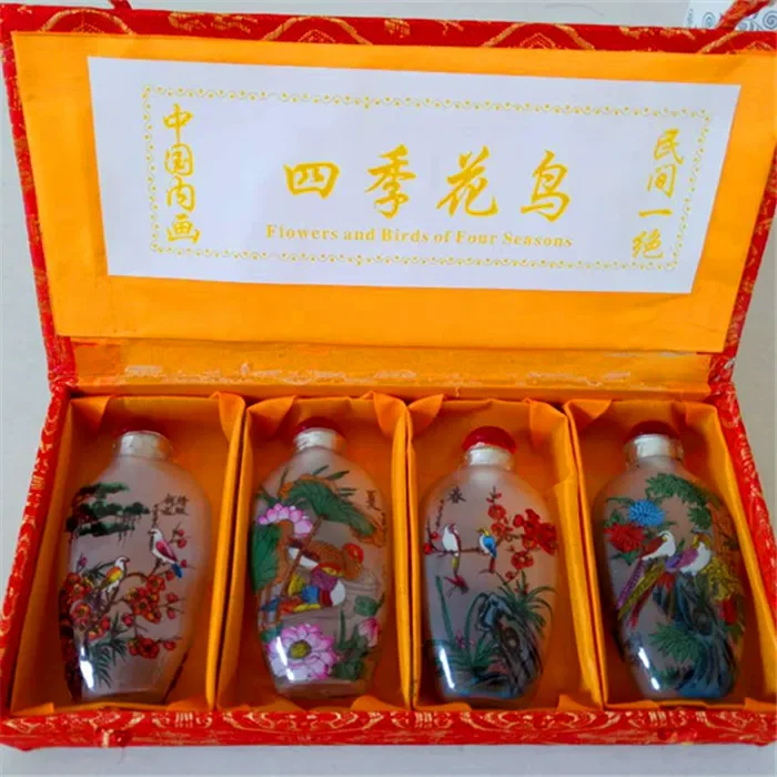 Chinese UniquChinese Unique Painting Snuff Bottle Inside Painted Four Combinations Birds and Flowers