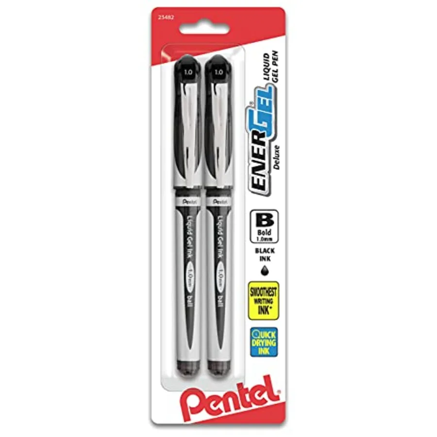 

ENER-GEL Deluxe Liquid Gel Pen, 1.0mm, Bold Line, Metal Tip, Black Ink, 2 Pack BL60BP2A
