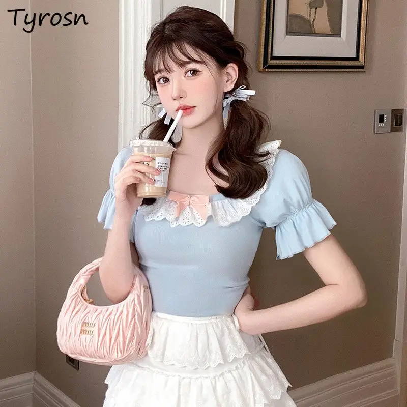 بلوزة نسائية حلوة بتصميم عصري مكشكشة تناسب الجميع، أنيقة للفتيات الساخنة، ياقة مربعة يومية، نحيفة، مرقعة على الطراز الكوري، أنيقة