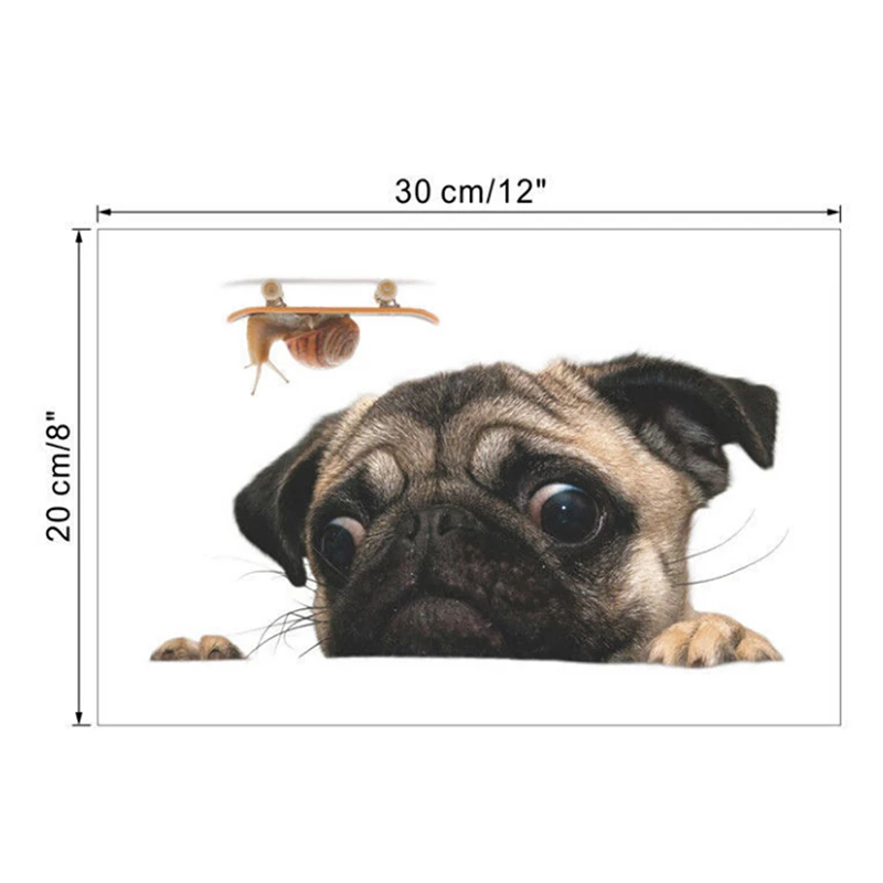 3D Funny Pug Dog Watch Snail PVC Car Window Decal Waterproof Cute Pet Puppy Vehicle Home Decorative Sticker Auto Accessory