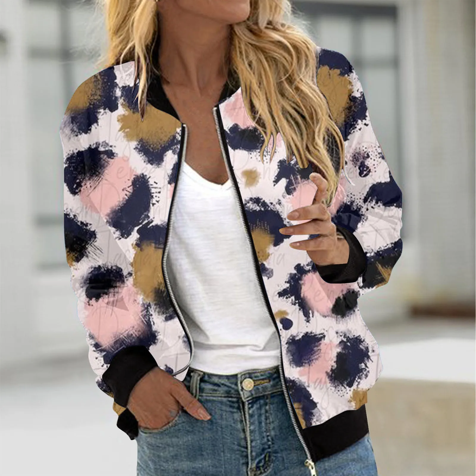 

Women Autumn Fashion Leisure Square Thin Pocket Jacket Blouse Coat Baseball Top