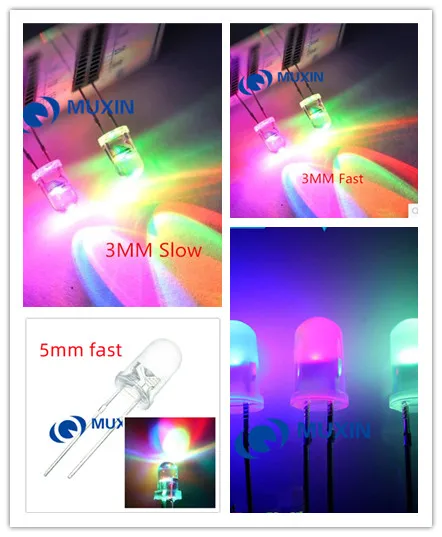 100 pièces F3 F5 3MM 5MM RGB 7 couleurs flash rapide/flash lent LED diode électroluminescente (LED) flash lent diffuse1