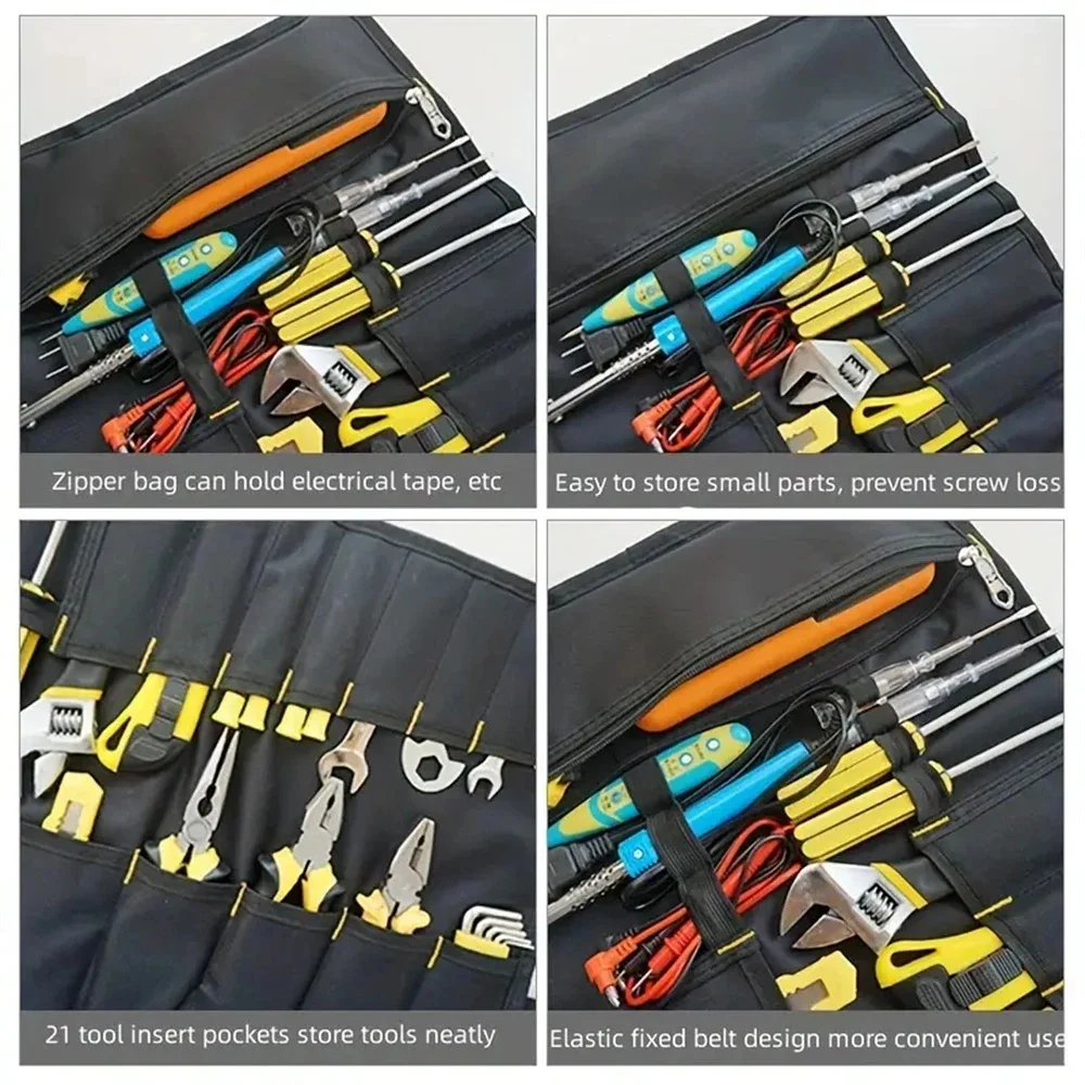 1PC Tool Roll Bag Heavy Duty Roll Up Tool Bag Wrench Roll Multipurpose Tool Organizer Bag for Electrician Folding Tool Bag