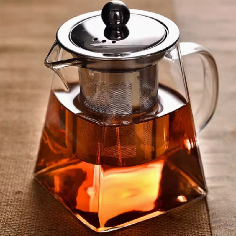 NewTeapot Glass Infuser Heated Resistant Container Flower Tea Pot Mug Clear Kettle Square Filter Glass Tea and Water Separation