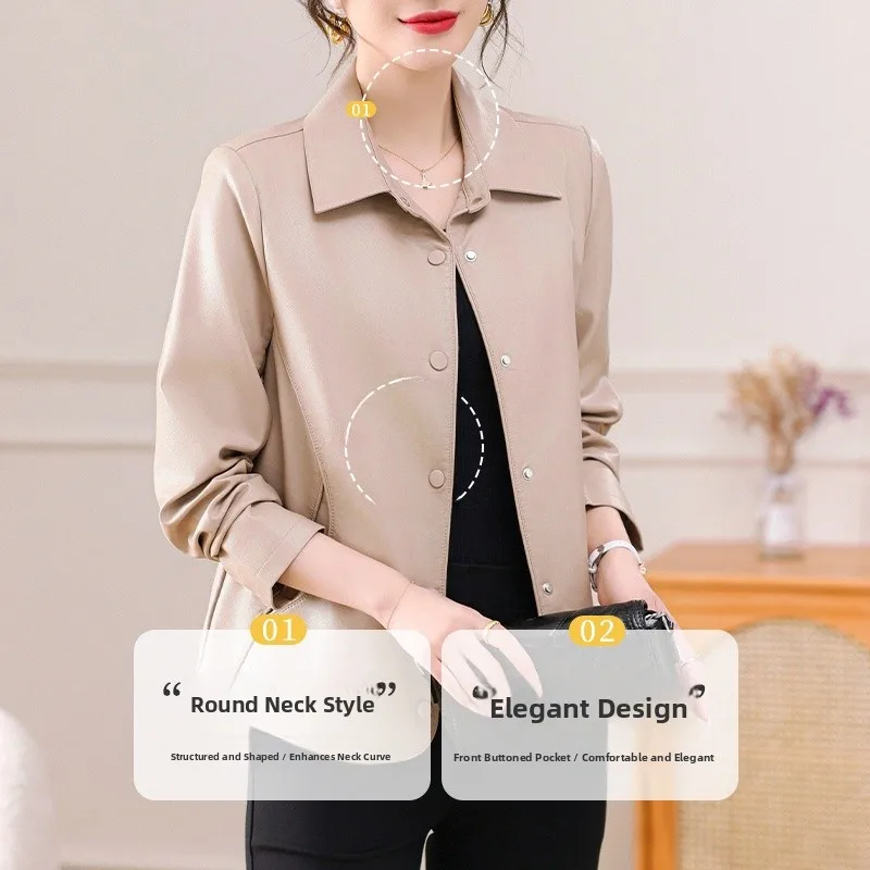 Sli Mommy Herbstmode 2024 Neue Oberbekleidung Kleine Größen Trendige Verjüngende Lederjacke für Frauen Mittleren Alters Frühling Herbst