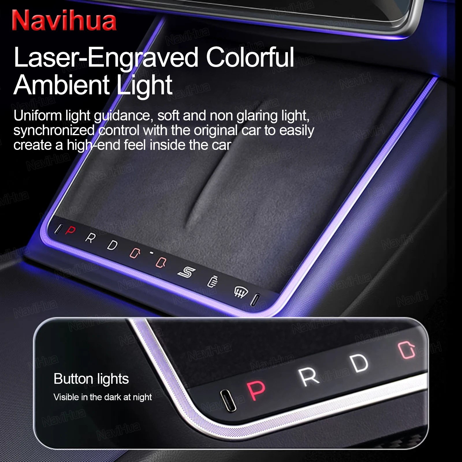 Navihua Fast Charging Wireless Charging Pad With LED Ambient Light Touch Control Car Accessories For Tesla Model 3