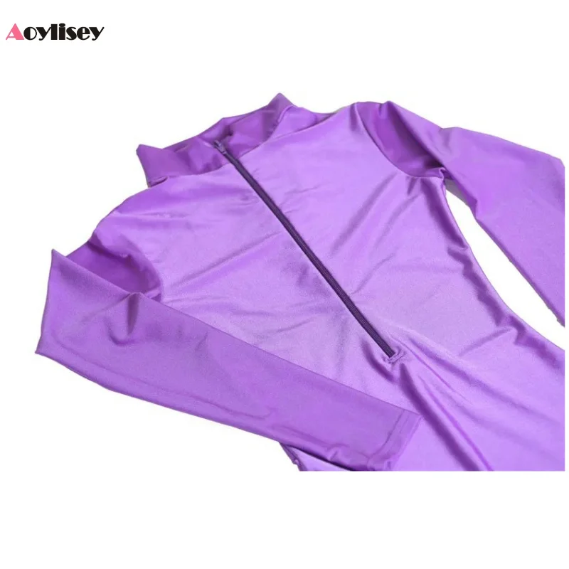 Woman Black Unitard Front Zipper Spandex Bodysuit Ballet Dance Wear Adults Men Mock Neck Aerial Yoga Bodycon Costumes