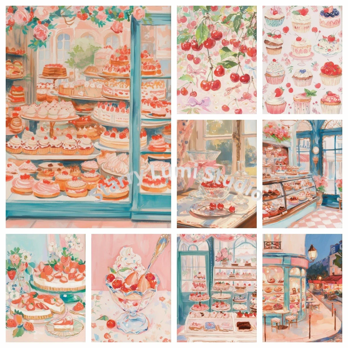 

DIY Diamond Art Painting Kits Cake Bakery Cafe Pink Kitchen Cherry Cupcake Ice Cream Strawberry Embroidery Mosaic Cross Stitch