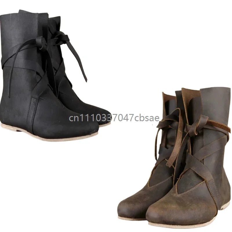 Pirate Knight Cosplay Boots Vintage Knight Medieval Renaissance Shoes Unisex Lace Up Pu Leather Halloween Carnival Party Boot 6