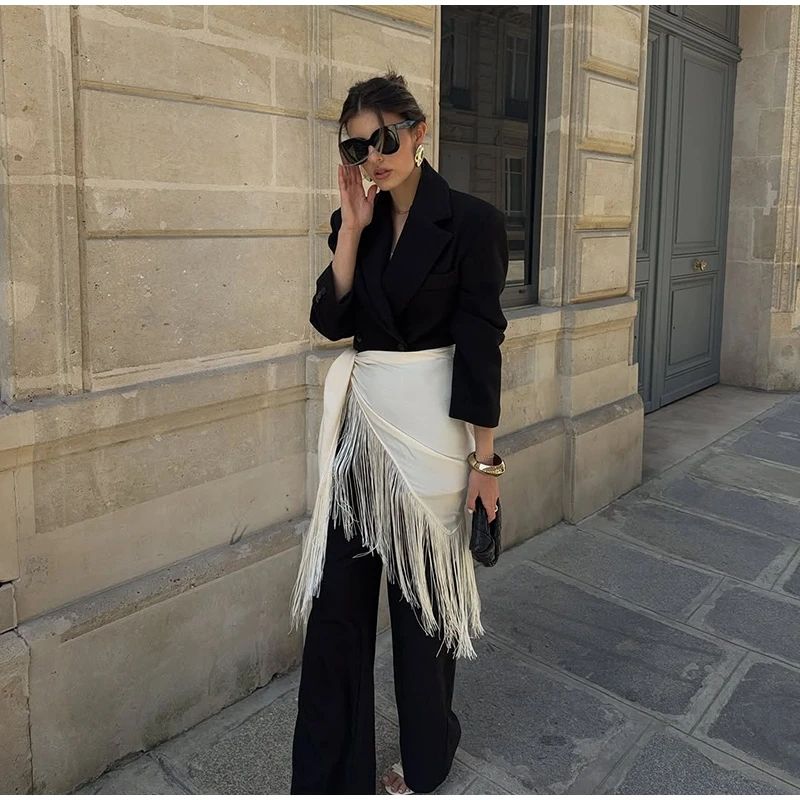 Fringe Wrap Skirt Solid Tie Waist Boho Style Elegant Women Fashion All-match Mini Skirts 2026 Party Chic Casual Vacation Outfit