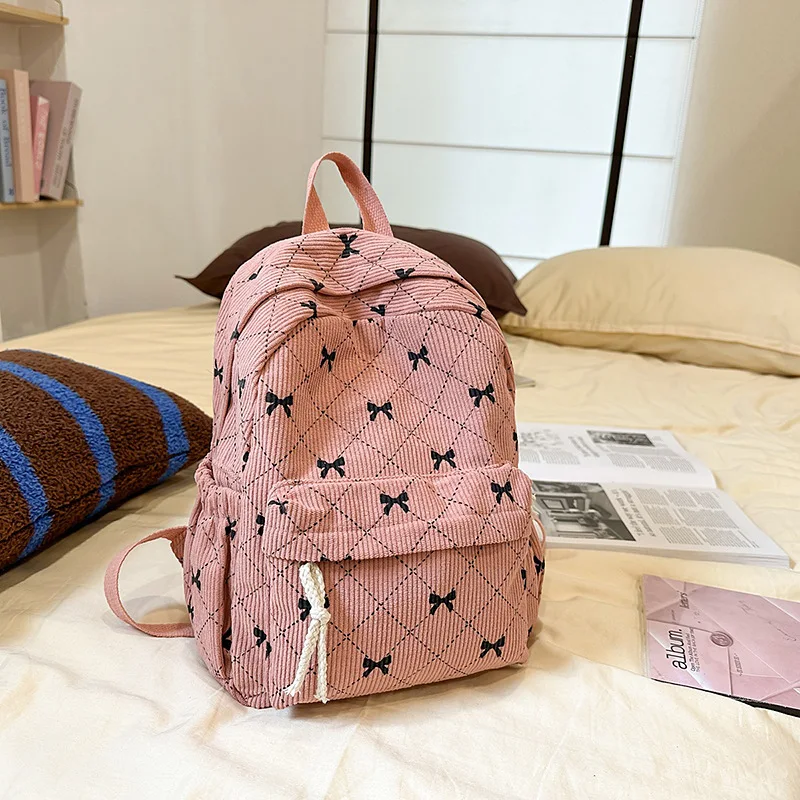

Bow Decor Backpack New Casual Fashion Style Large Capacity Wear-resistant Dirt-resistant School Bag for Students