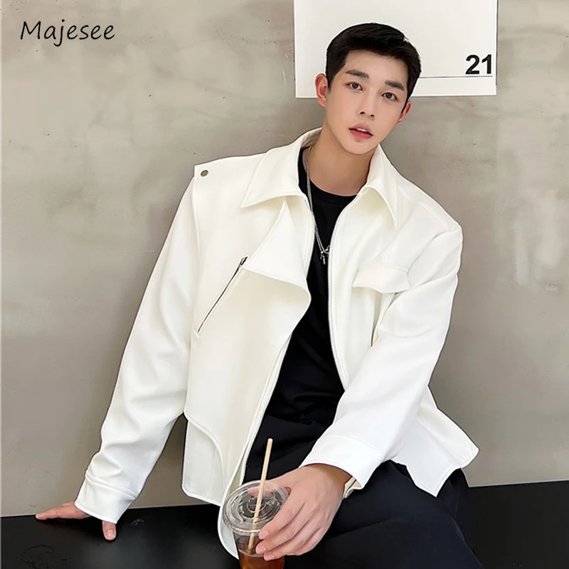 

Solid Jackets Men Asymmetrical Stylish Tender Normcore Hipster Popular Japanese Style High Street Moto Biker Spring Autumn Ins