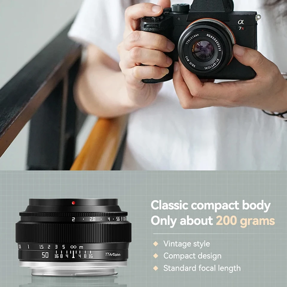 TTArtisan 50mm F2 Full Frame Large Aperture Maunal Focus Portrait Lens for Sony A7S FUJI X-A1 X-T10 Canon M5 Nikon Z50