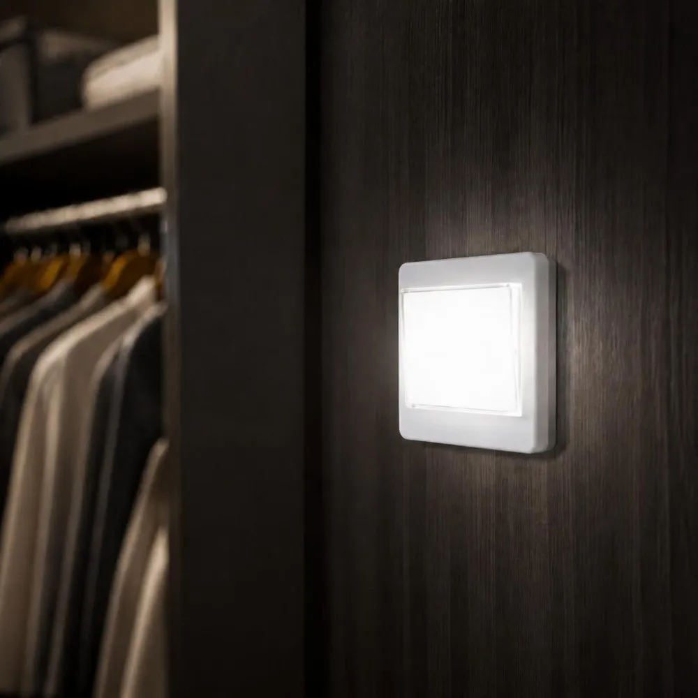 4 Pack Battery Operated LED Night Light Press Type Switch White Light Wall Mount Light Cordless Design COB Stick On Lamp