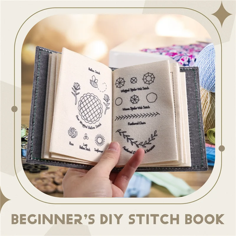 كتاب غرزة DIY مع مجموعة أدوات، كتاب لباد التطريز مع إبرة وخيط أنماط الخياطة للمبتدئين، التطريز Giftab13