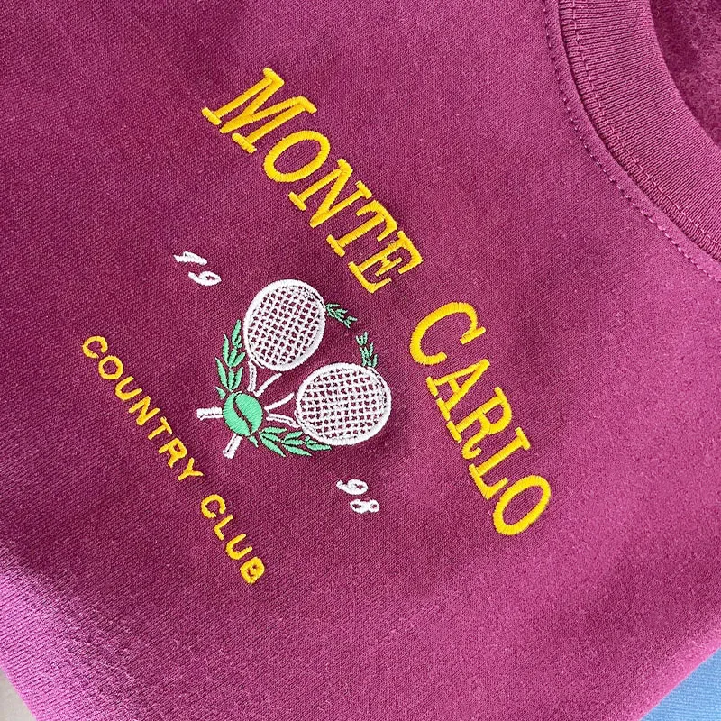 Monte Carlo 1998 Country Club Embroidered Sweatshirts Men Women Vintage Style Crewneck Pullover Autumn Thick Cotton Warm Sweater