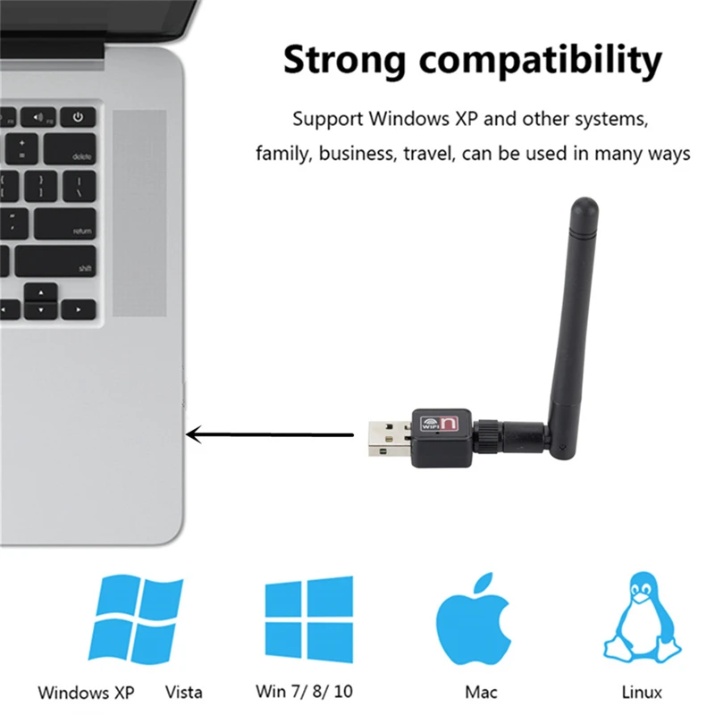 WiFi Network Card Mini USB Adapter Card 150 Mbps 2dBi WiFi adapter PC WiFi Antenna WiFi Dongle 2.4G USB Ethernet WiFi Receiver