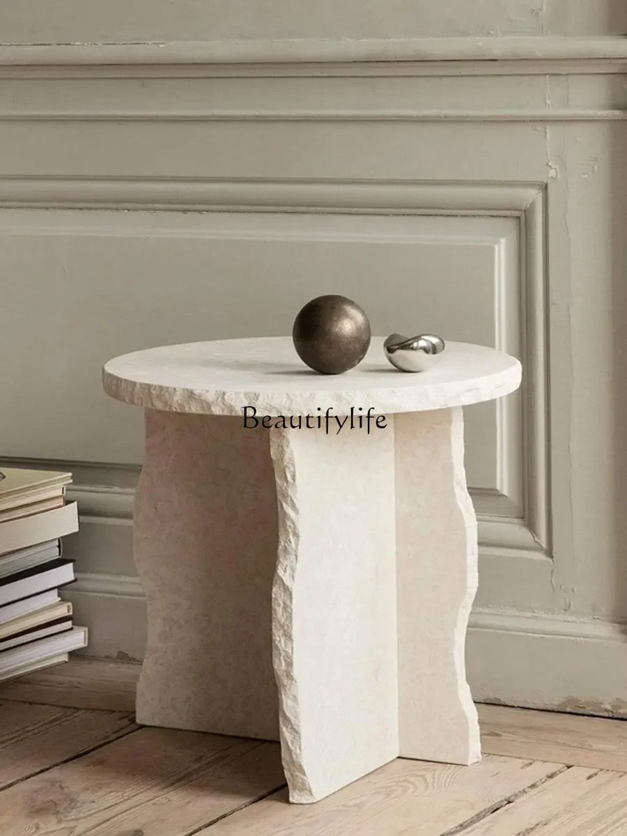 Wabi Sand Wind Handmade Sculpture Natural Travertine Edge Damaged Wind Sofa Side Table