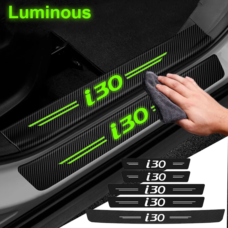 Luminous Car Door Sill Decals for For HYUNDAI I30 Rear Trunk Bumper Protective Stickers Auto Entry Pedal Anti Scuff Scratch Film