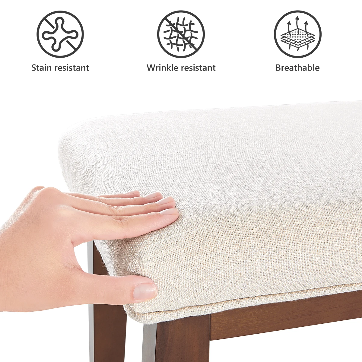 مقعد منجد من الكتان الحديث - مقعد غرفة نوم مقاس 42.5 بوصة لنهاية السرير، مقعد مدخل بأرجل خشبية صلبة، للممر #3