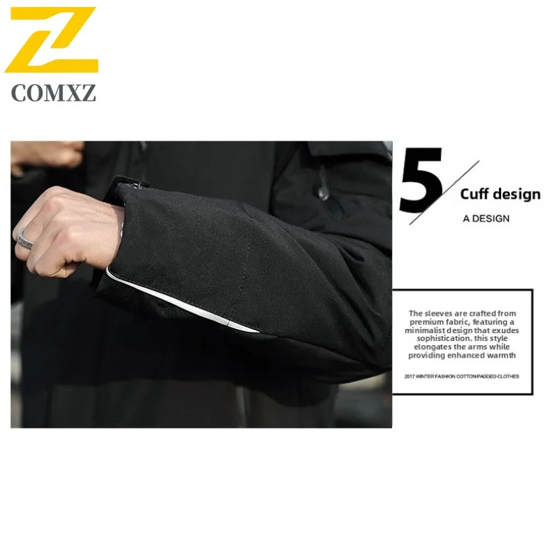 COMXZ سترات رجالية عصرية بياقة مقنعين على الموضة الكورية معطف دافئ مملوء للتنقل في المكتب سترة شتوية خفيفة الوزن