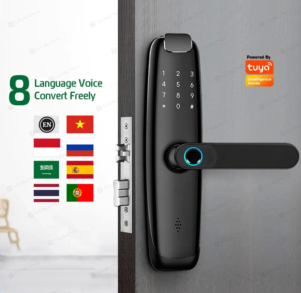 Goking Hotel Digit Front Door Lock Residence Home Furniture Tuya Smart Life App Fingerprint Password Card Wifi Smart Door Locks