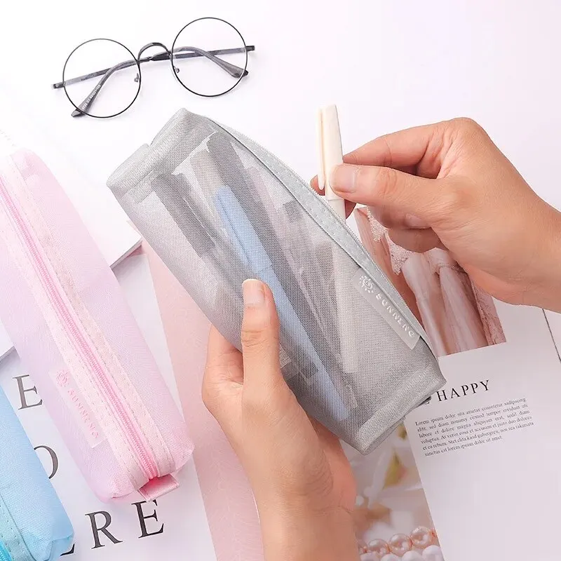 Mesh Pencil Case For Middle High School Office Supplies Transparent Multifunction Organizer Multiple Colors to Choose from 1pc