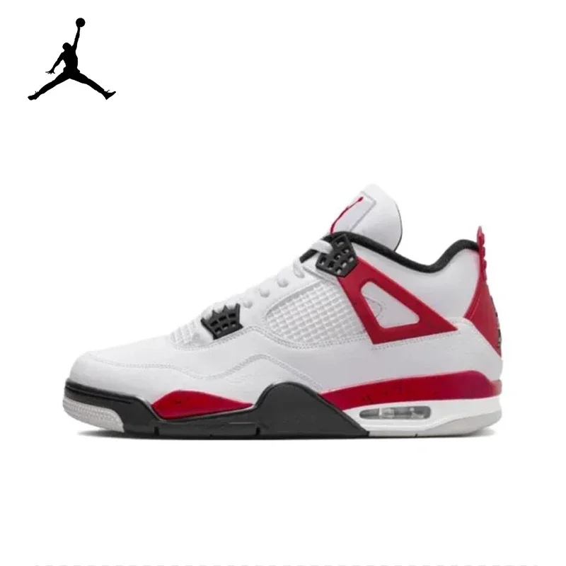 

Original Air Jordan 4 "Neutral Grey" "Red Cement" Comfortable Retro Basketball Shoes Men's White and Black and Red DH6927-161