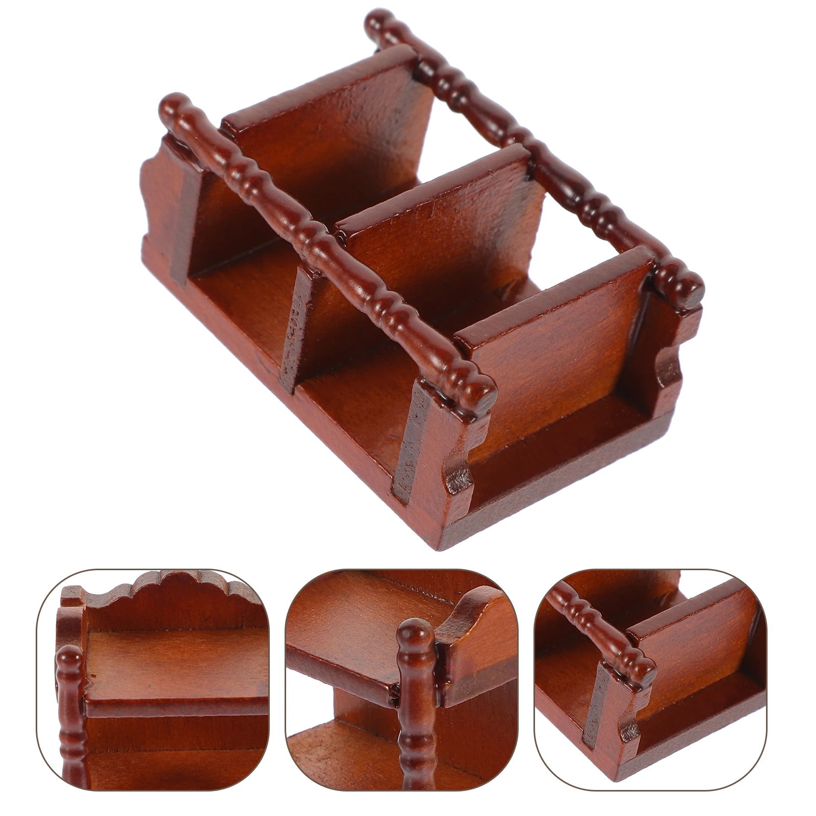 Mini rack de armazenamento de madeira para casa de bonecas, móveis criativos, mesa de cabeceira, decoração, modelo de madeira em miniatura, simulação