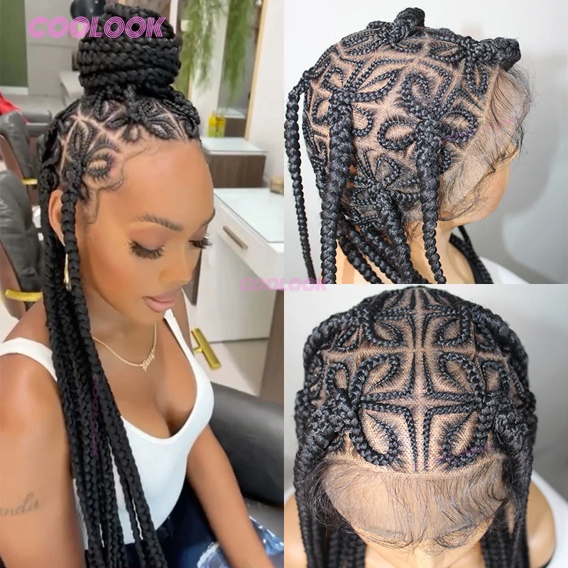 شعر مستعار صناعي على شكل قلب مقاس 36 بوصة للنساء، شعر مستعار مضفر من الدانتيل بالكامل