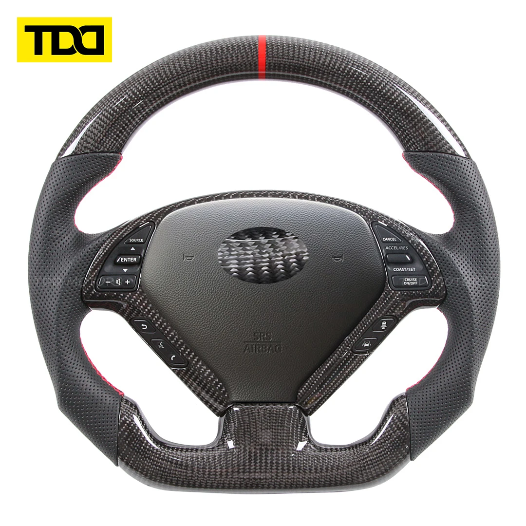 

100 Real Carbon Fiber Steering Wheel Fit For Infiniti G37 G37X 2007-2013 Model Carbon Fiber Racing Flat Steering Wheel