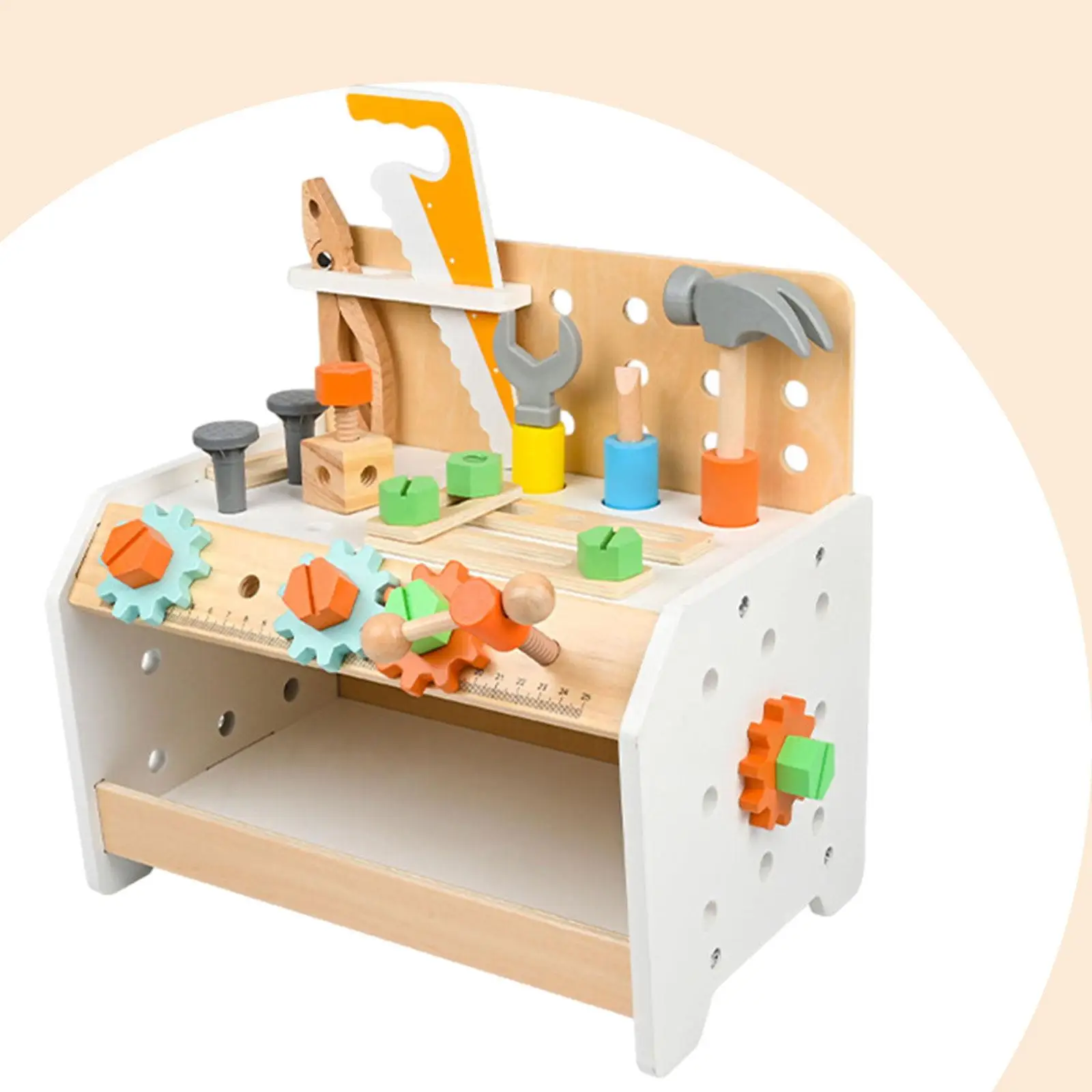 Wood Workbench and Tool Playset with Tools Set Pretend Play Fine Motor Skill Workshop Playet for Party Toy Kids Boys Babies