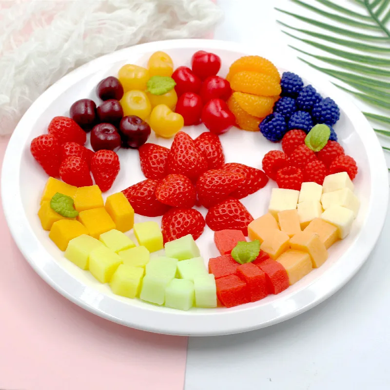 10Pc Simulation Fruit Block PVC Fake Strawberry Hami Melon Granules Artificial Food Model Crafts Photo Props DIY Cake Decoration