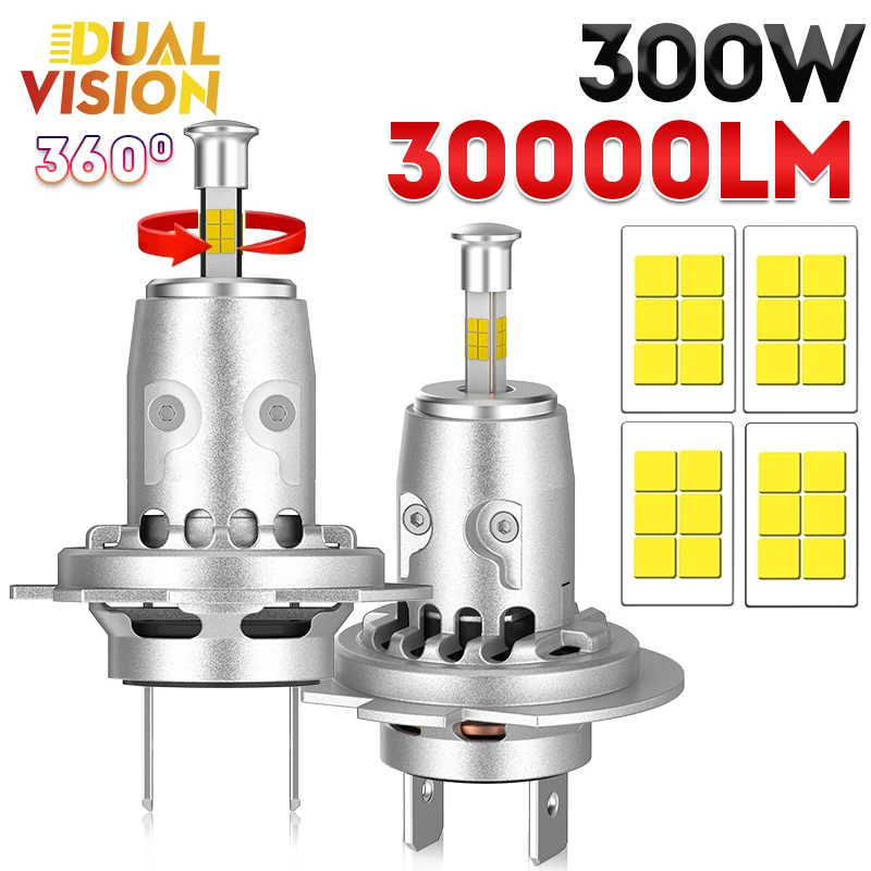 

300W 360 H7 H4 H11 Светодиодная лампа для автомобильных фар Canbus 30000LM Свет для 3D Car Turbo Mini H7 Светодиодная лампа 6000K 12V Беспроводная с вентилятором