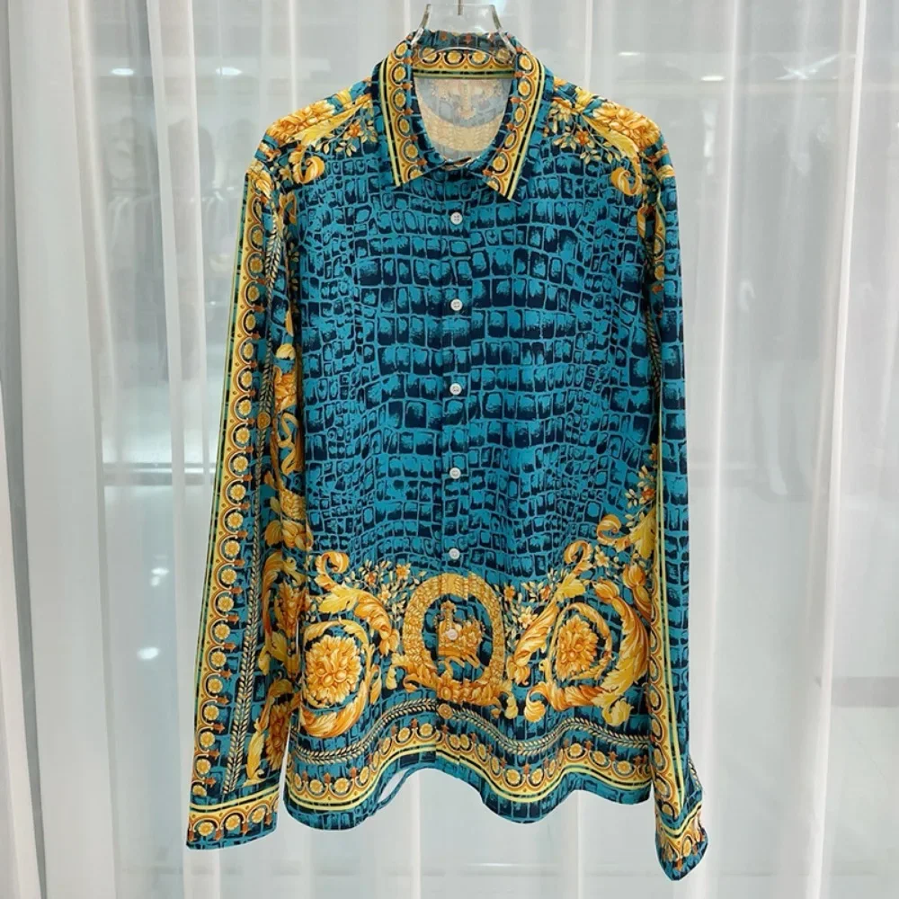 

Men's Simple Retro French Classic 3D Printed Shirt Long-sleeved Lapel Light and Breathable Business Casual Party Outer Top