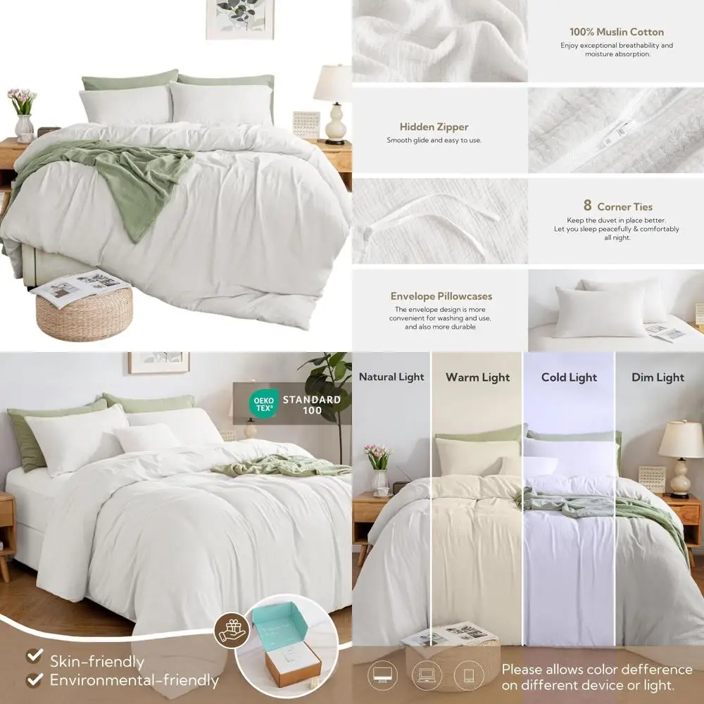 

Комплект пододеяльников California King из муслина — 100% мягкий стираный хлопок, лен, дышащий легкий чехол из трех предметов для удобного года