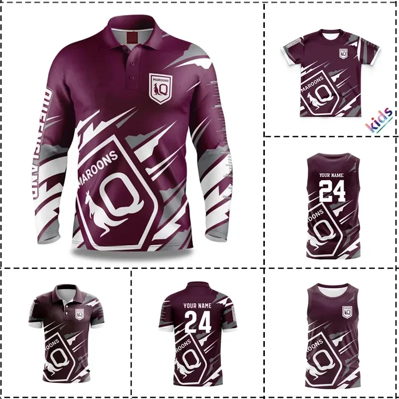 

Customization 2024 Queensland Maroons State Of Origin Fishing Shirt Rugby Jersey - Men's Size: S-5XL（Print Custom Name Number）