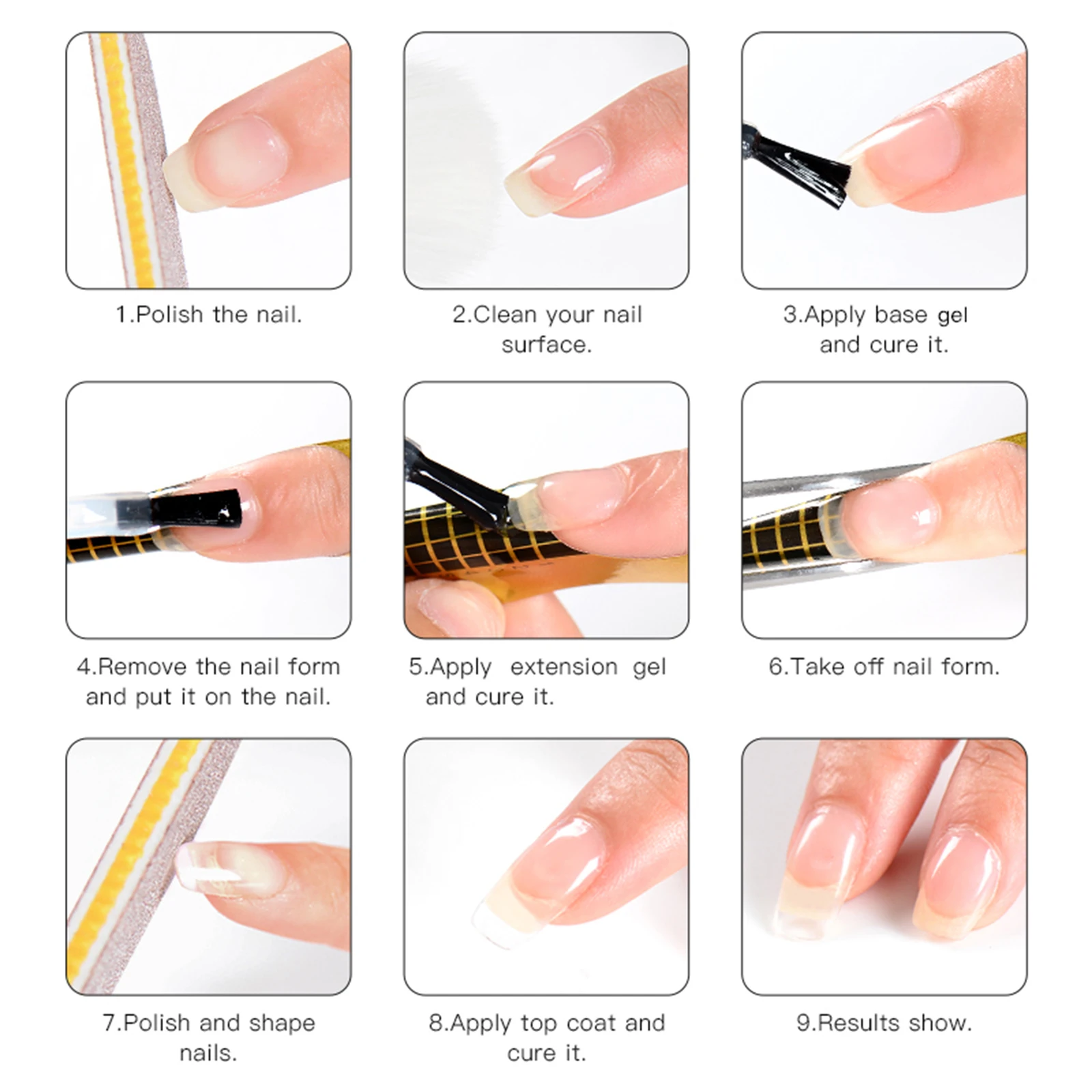 8 قطع/مجموعة جل أظافر سريع البناء مع معطف علوي وأدوات أظافر، أبيض حليبي شفاف، سهل تمديد الأظافر، فيرنيس LED بالأشعة فوق البنفسجية #6