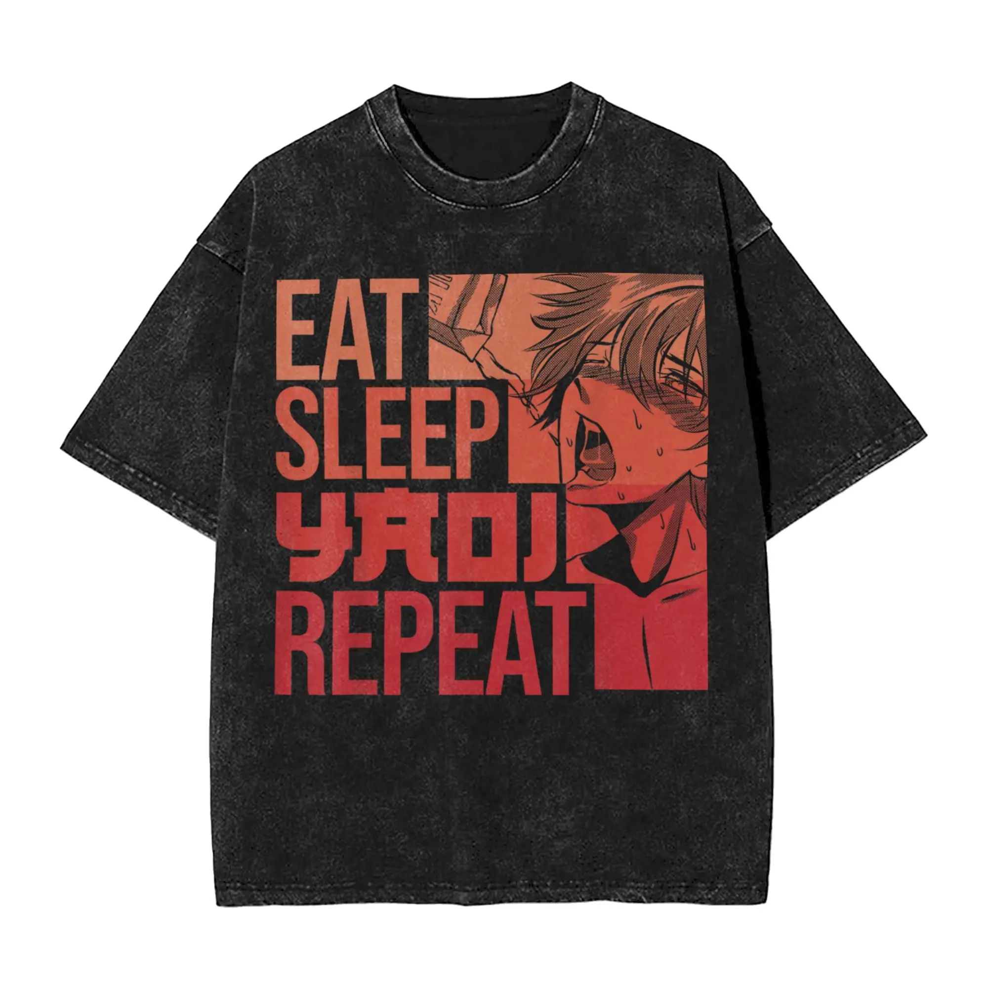 Eat Sleep Yaoi Repeat Washed T-Shirt Couple  Vintage Cotton T Shirts Summer O-Neck Novelty Tee Shirt Loose Oversized Tops