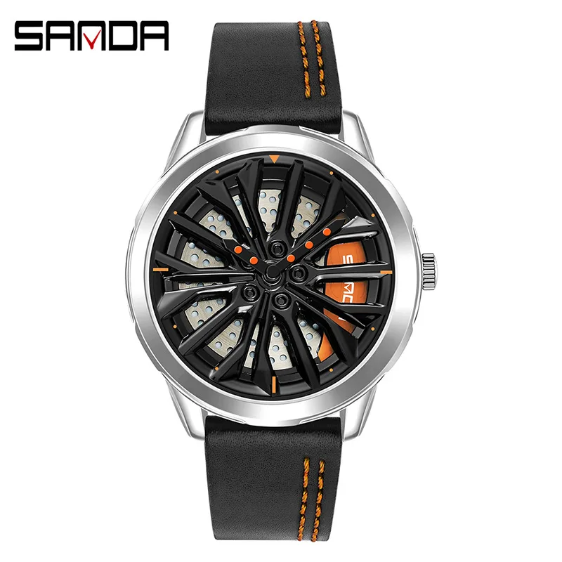 SANDA-reloj de cuarzo P1063 para hombre, cronógrafo de pulsera de cuero inoxidable, resistente al agua, de lujo, a la moda, ideal para regalo