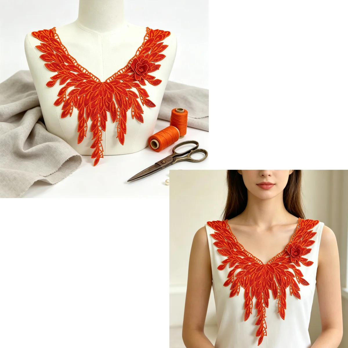 2 pieces of colorful embroidered lace appliques for water-soluble hollowing-out fabric accessories for DIY projects