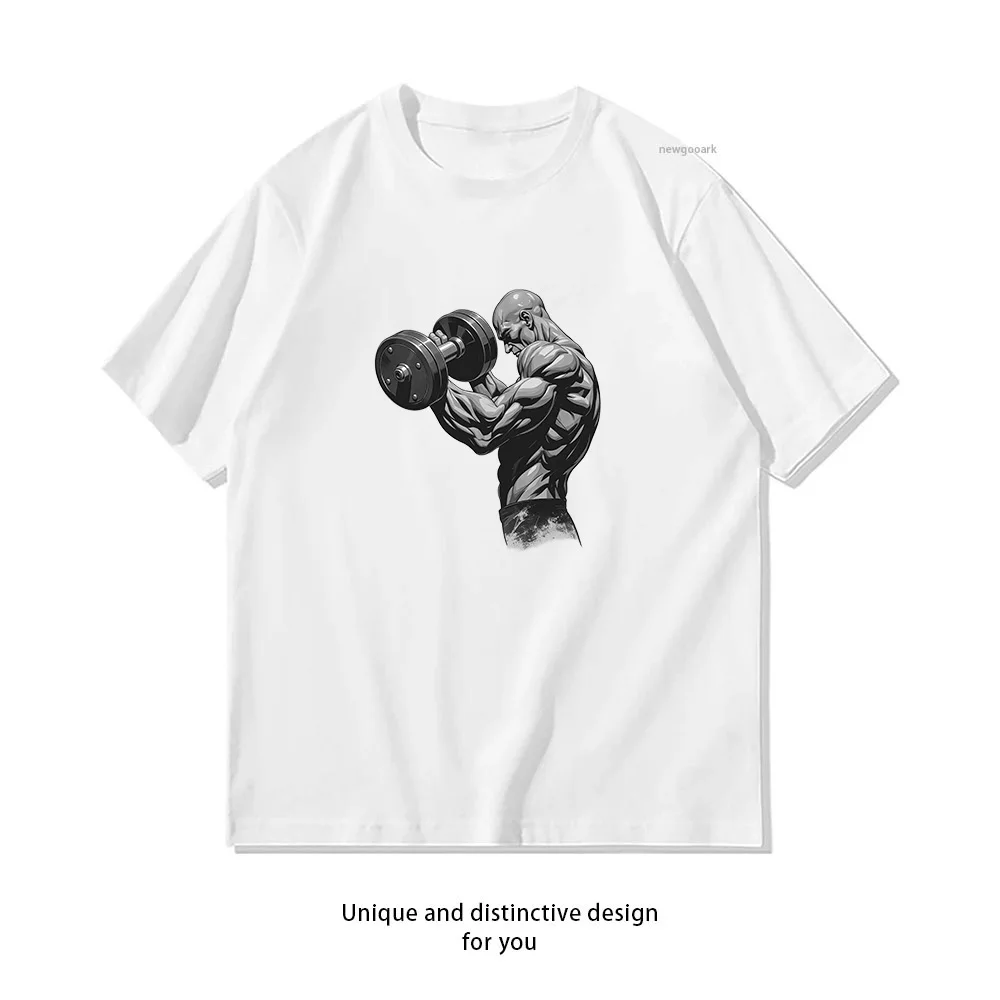 Muscle Power Dumbbell T-Shirt Design  Casual Cotton Short Sleeve Tee for Men Women
