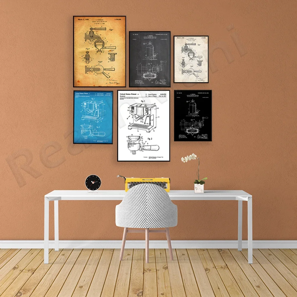 ماكينة اسبريسو 1987، ماكينة القهوة 1903 طباعة براءة اختراع، مخطط فني جدار المطبخ ملصق ديكور مقهى هدية