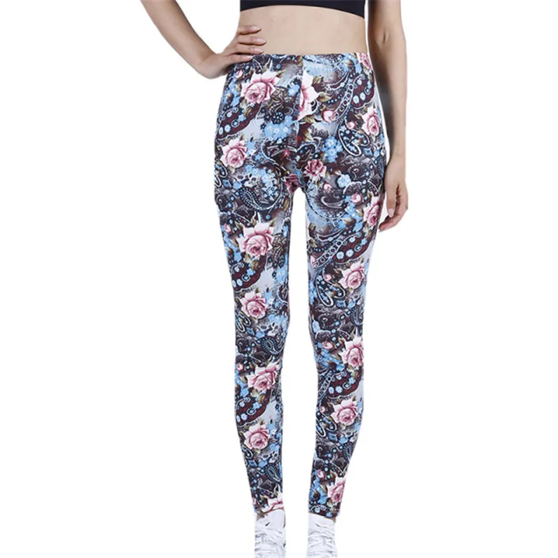 LJCUIYAO Fitness Women Workout Leggings Fashion Floral Pattern Print High Waist Elastic Push Up Breathable Polyester Clothing