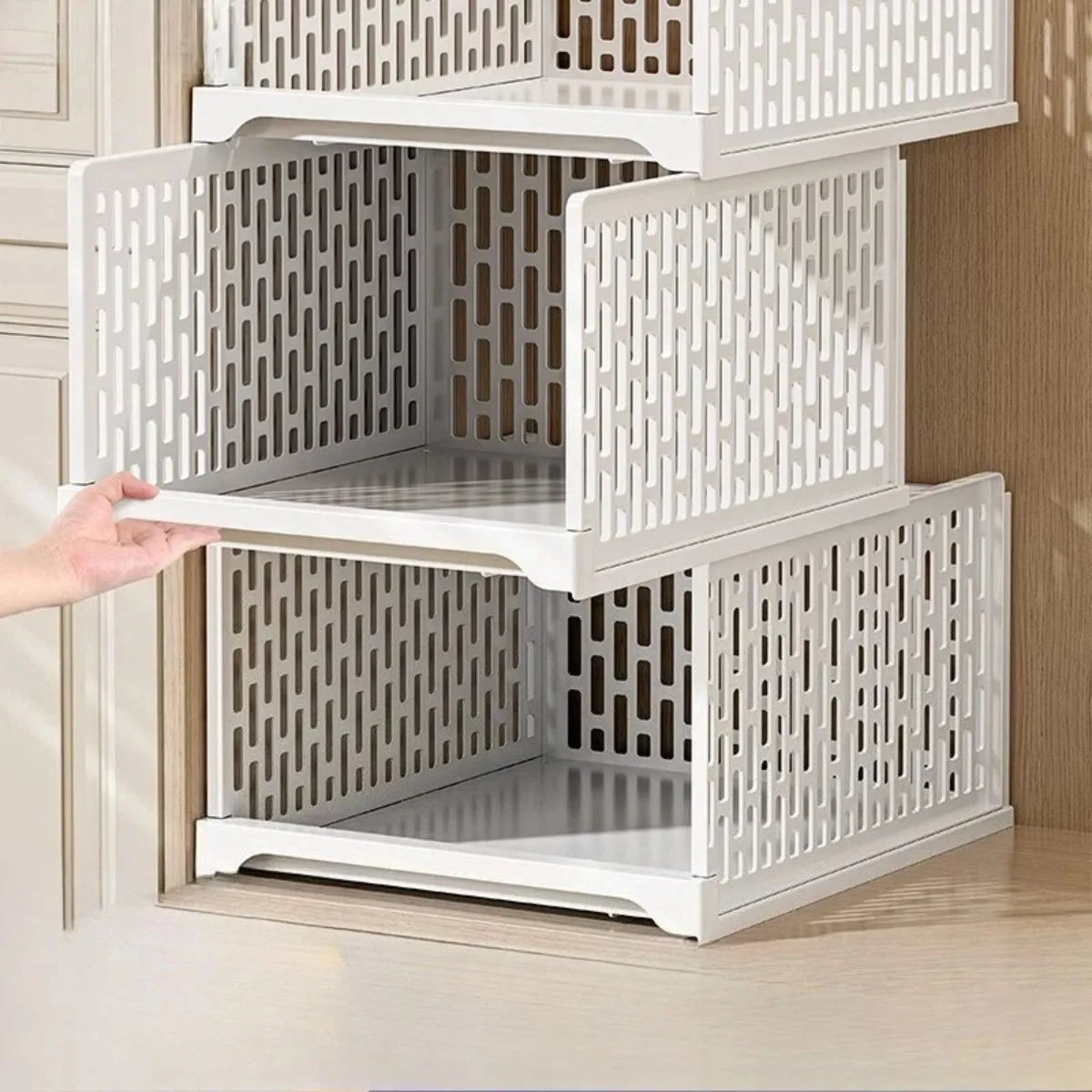 

Clothes Storage Box Stackable Wardrobe Drawer Organizer Plastic Divider Cube Closet Organizer Space Saving Storage Bin Home