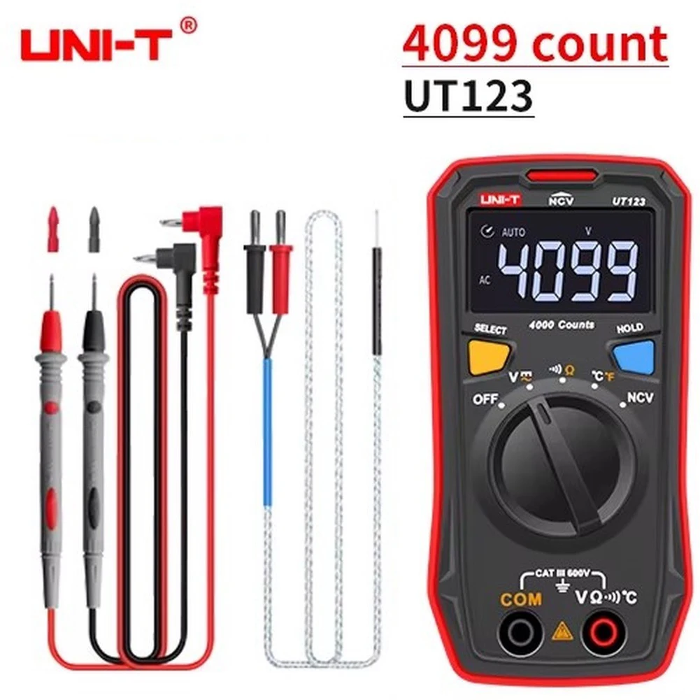 UT123D Digital Multimeter True NCV Voltage Tester 4099 Counts LCD Display AC DC Current Resistance Capacitance Temperature M