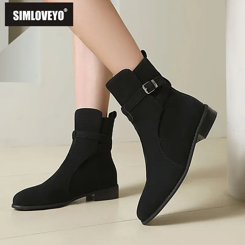 

ASILETO 2025 Женские ботильоны для отдыха с круглым носком на плоской подошве без шнуровки из флока и замши Расширенный размер 46 48 49 50 Мягкие повседневные ботильоны